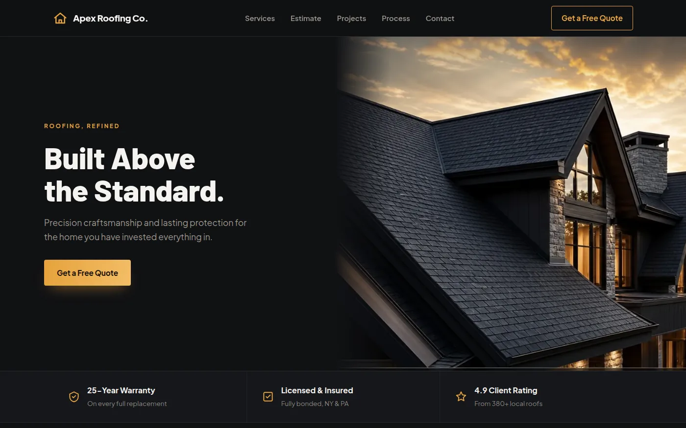 Apex Roofing Co., a concept roofing website we designed